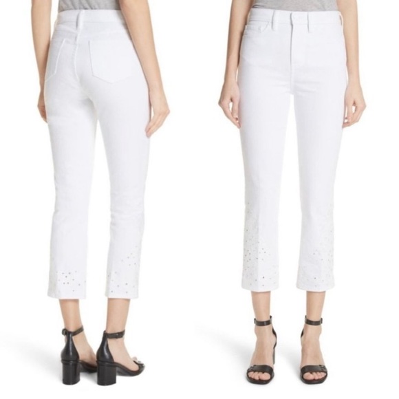 Tory Burch Keira White Eyelet Embroidered Cropped Jeans Size 25 - Picture 2 of 14